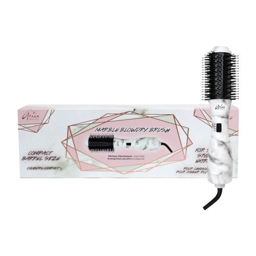 Aria Beauty White Marble Blow dry Brush Compact Barrel